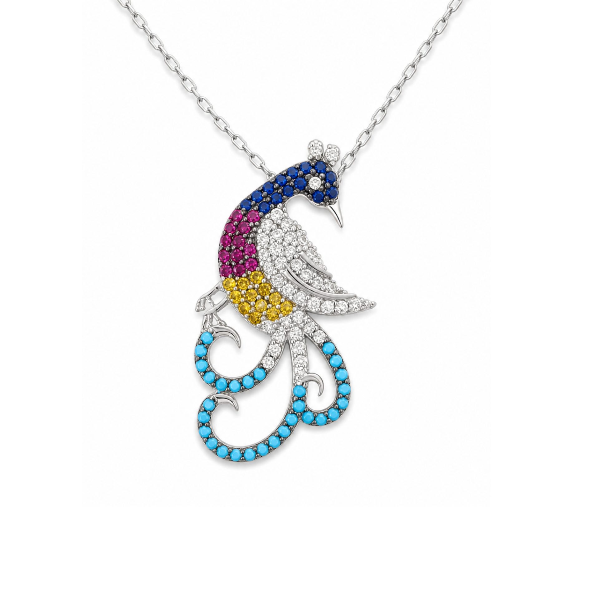 Colier Argint 925 Paun cu Coronita Zirconiu Colorat