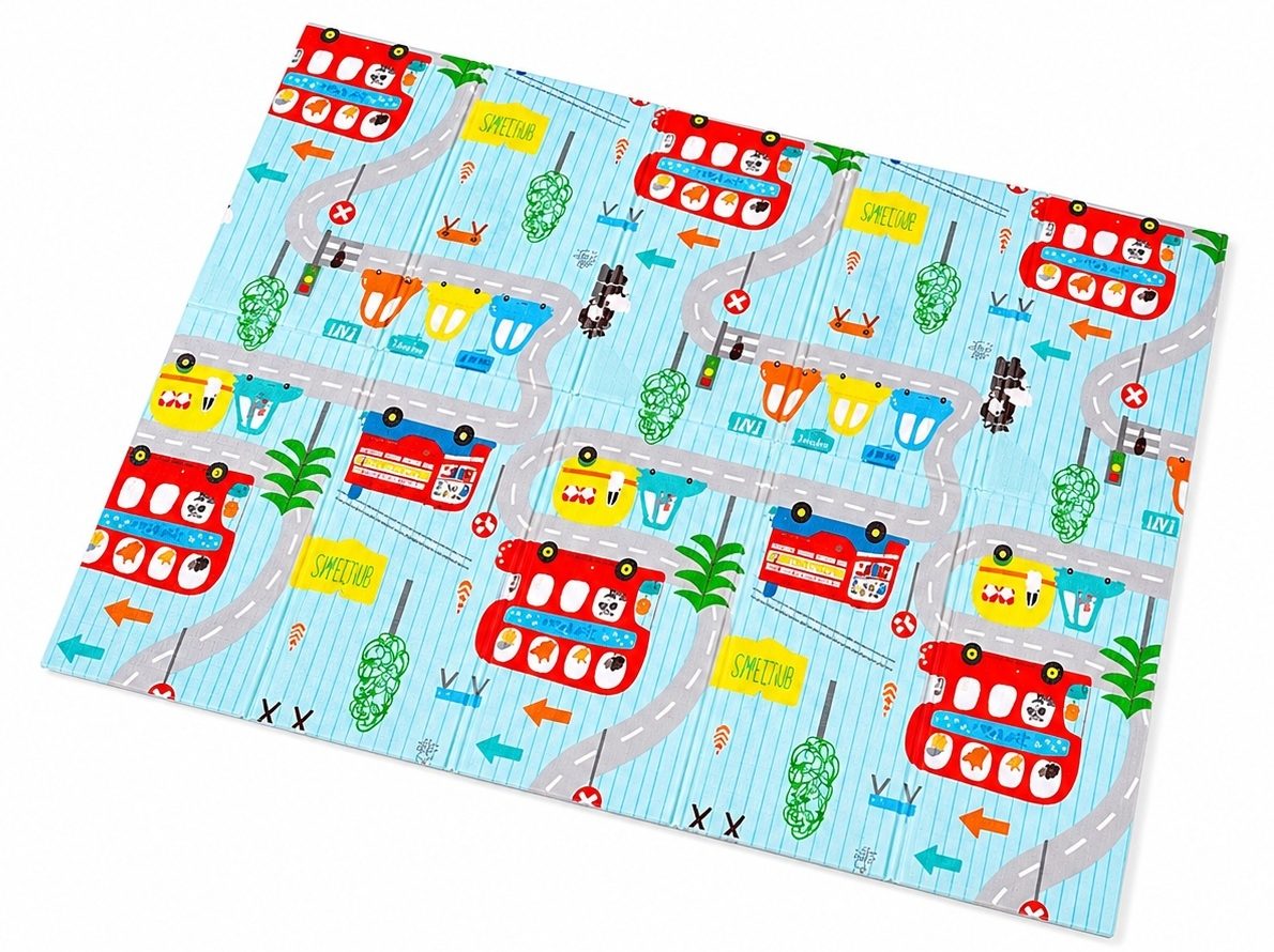 Covoras De Joaca Pentru Bebelusi 200x150 cm, Covor Educativ Cu Model Oras Si Drumuri, Covoras Pliabil Impermeabil Si Antiderapant, Jucarie Dezvoltare Motrica Si Senzoriala, Pentru Copii 0+ Luni, Model 1, Multicolor