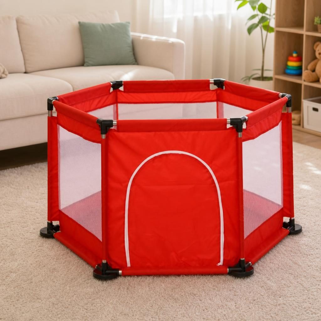 Tarc de Joaca si Siguranta pentru Copii DNT-104, , Dimensiuni 130 x 115 x 65 cm, Structura de Protectie pentru Interior, Rosu 3