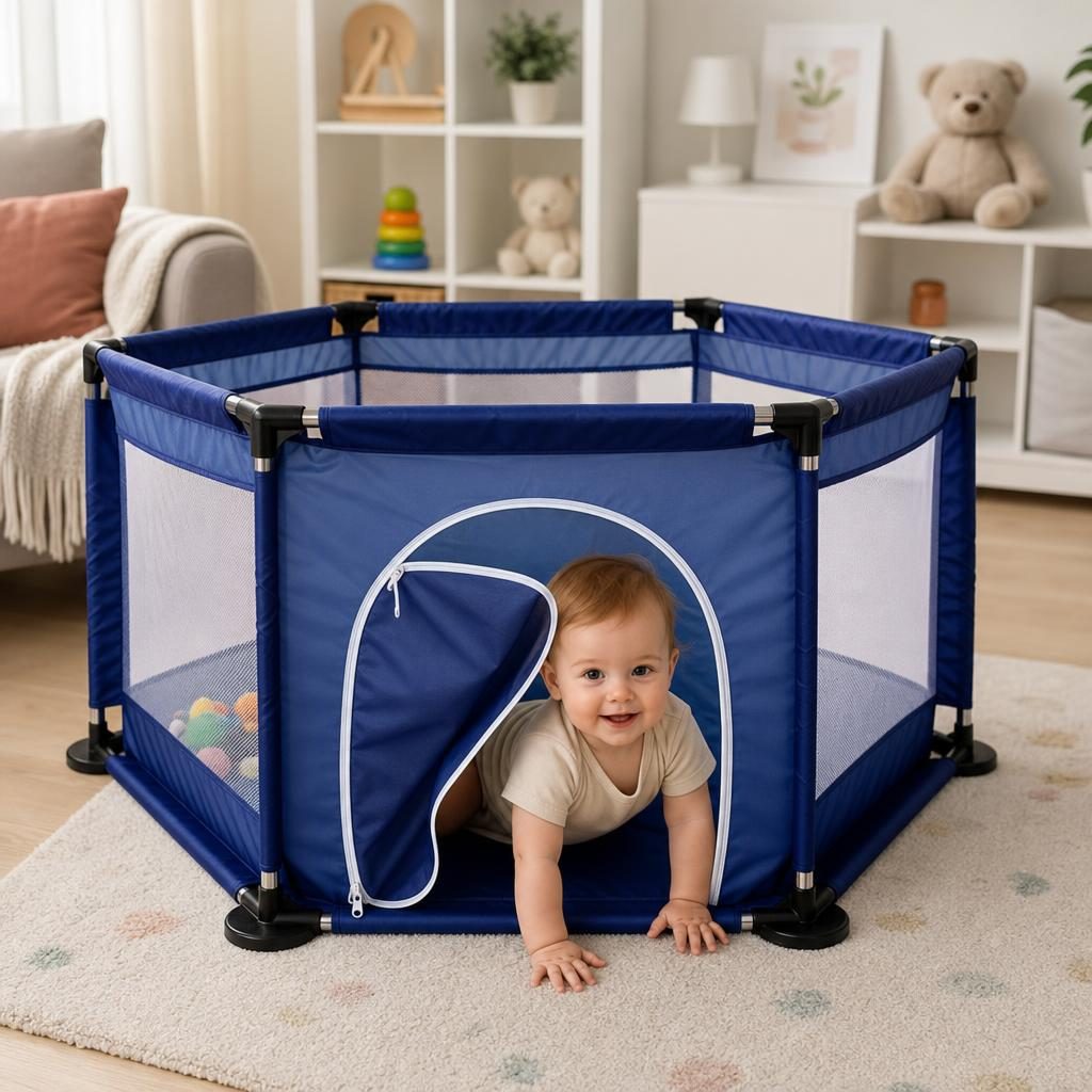 Tarc de Joaca si Siguranta pentru Copii DNT-104, , Dimensiuni 130 x 115 x 65 cm, Structura de Protectie pentru Interior, Albastru marin 3