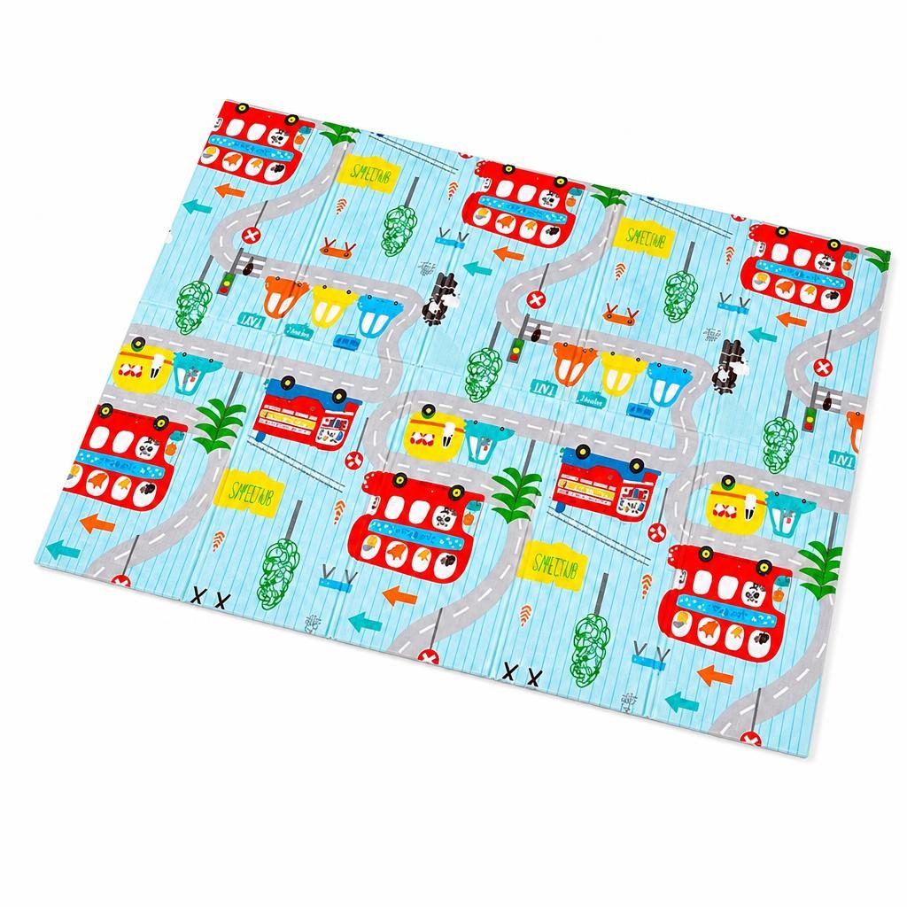 Covoras De Joaca Pentru Bebelusi 200x150 cm, Covor Educativ Cu Model Oras Si Drumuri, Covoras Pliabil Impermeabil Si Antiderapant, Jucarie Dezvoltare Motrica Si Senzoriala, Pentru Copii 0+ Luni, Model 1, Multicolor