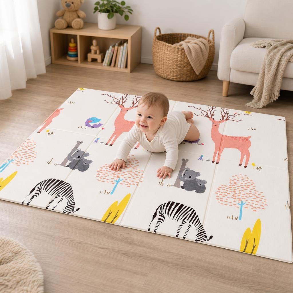 Covoras De Joaca Pentru Bebelusi 200x150 cm, Covor Educativ, Covoras Pliabil Impermeabil Si Antiderapant, Jucarie Dezvoltare Motrica Si Senzoriala, Pentru Copii 0+ Luni, Model 3, Multicolor 5