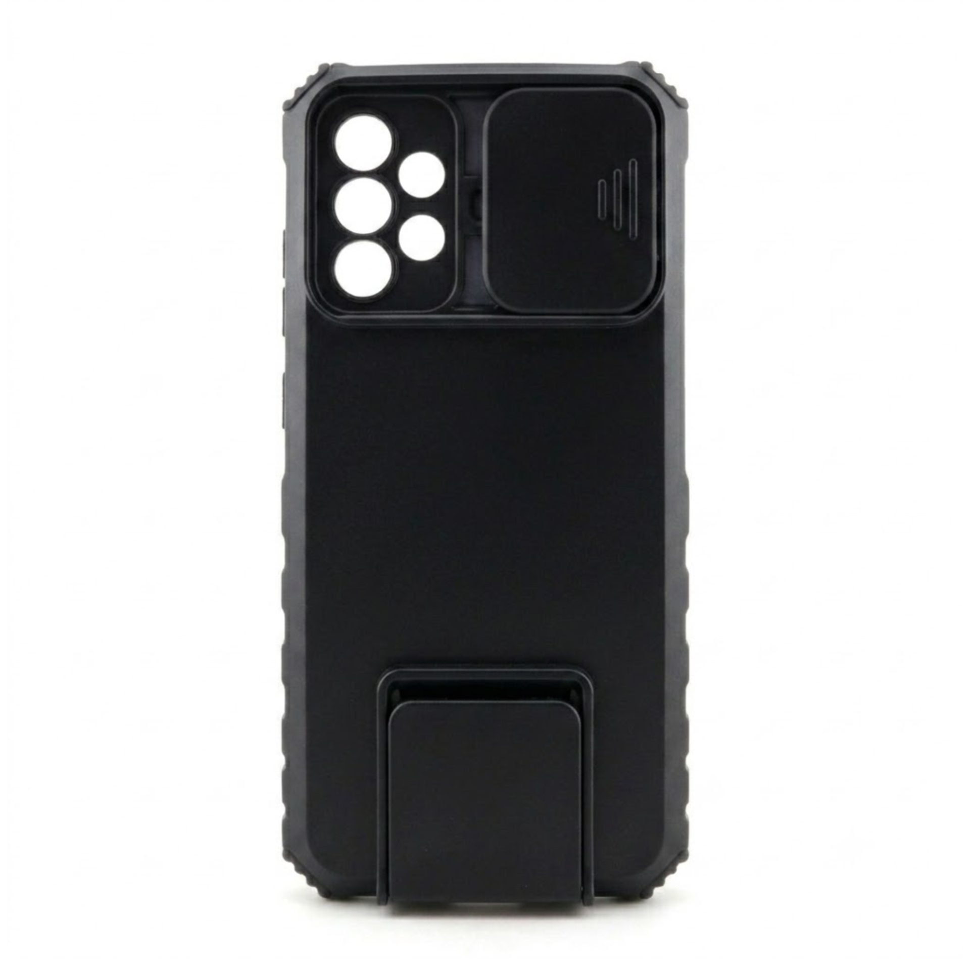 Husa Defender cu Stand pentru Samsung Galaxy A72 4G/ 5G, Negru, Suport reglabil, Antisoc, Protectie glisanta pentru camera, Flippy