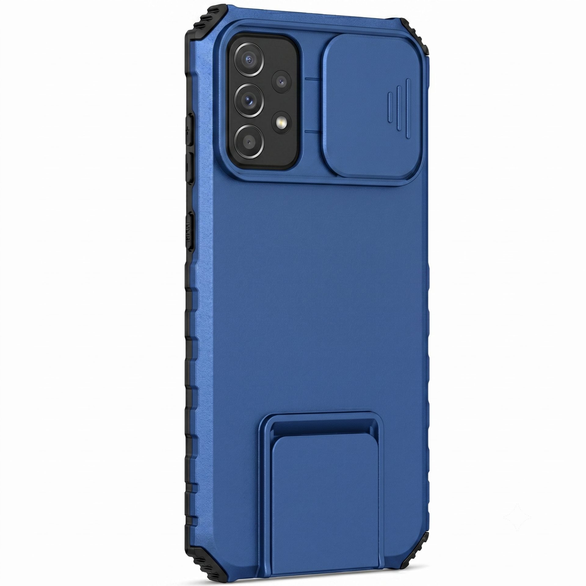 Husa Defender cu Stand pentru Samsung Galaxy A72 4G/ 5G, Albastru, Suport reglabil, Antisoc, Protectie glisanta pentru camera, Flippy