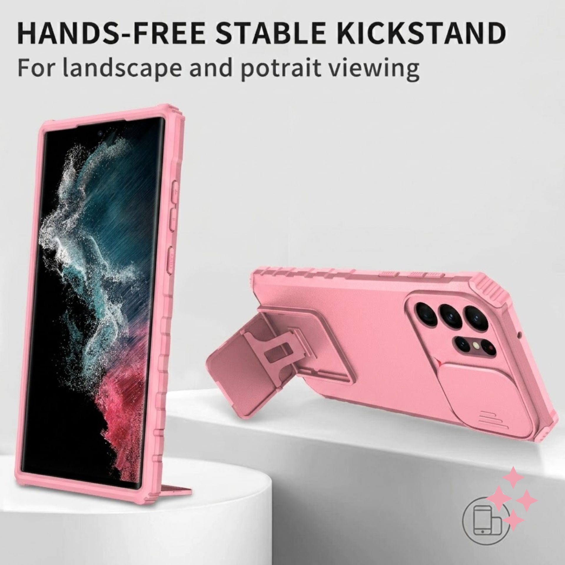 Husa Defender cu Stand pentru Samsung Galaxy A53 5G, Roz, Suport reglabil, Antisoc, Protectie glisanta pentru camera, Flippy