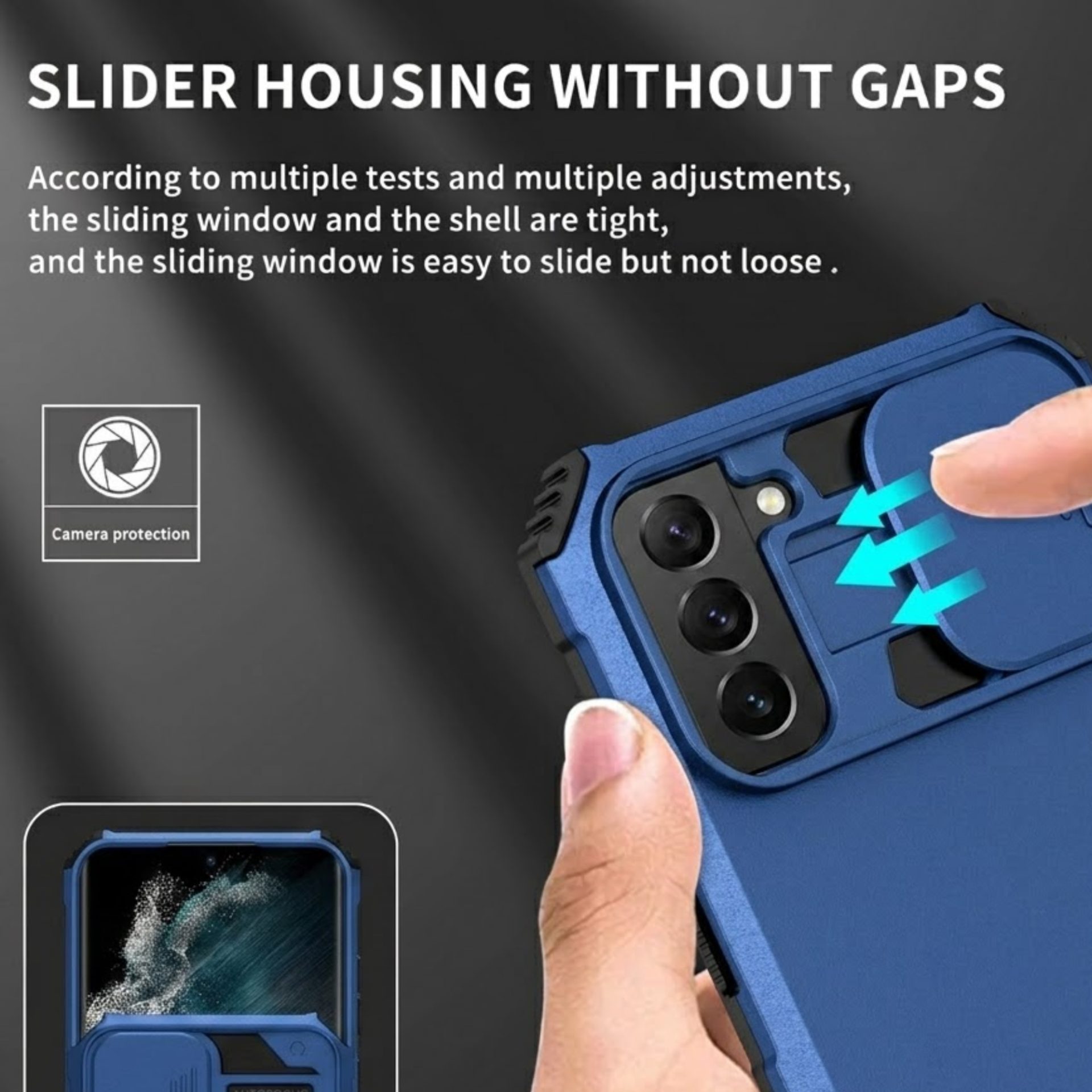 Husa Defender cu Stand pentru Samsung Galaxy S21 FE, Albastru, Suport reglabil, Antisoc, Protectie glisanta pentru camera, Flippy