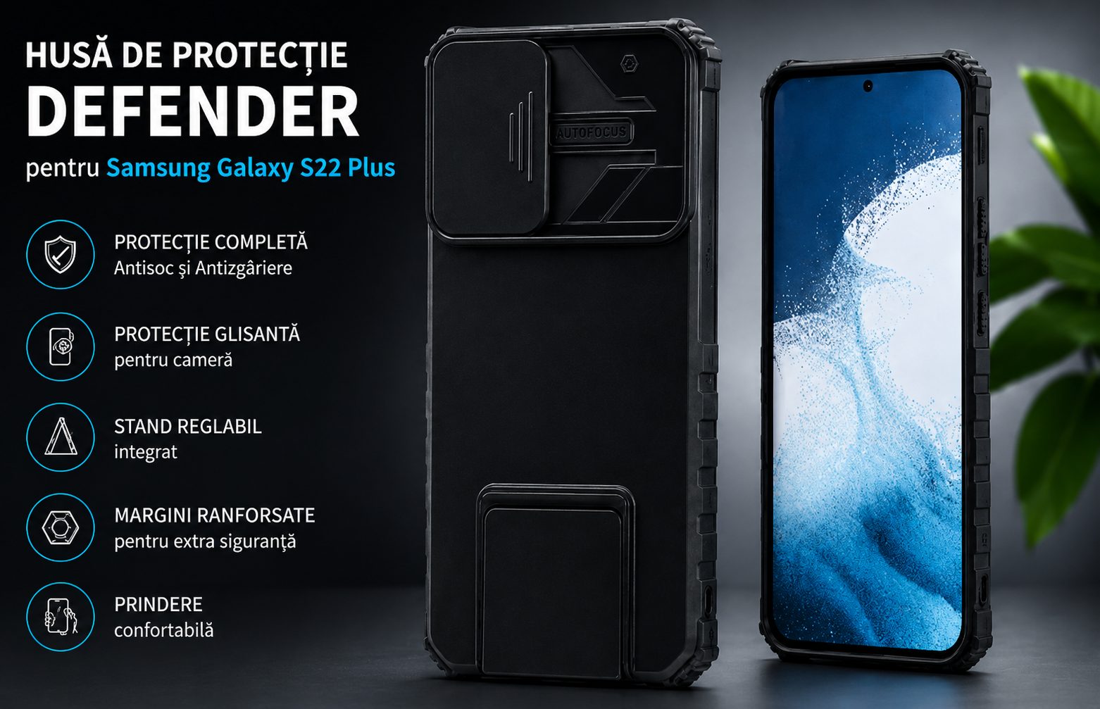 Detail stand reglabil husă Defender Samsung Galaxy S22 Plus