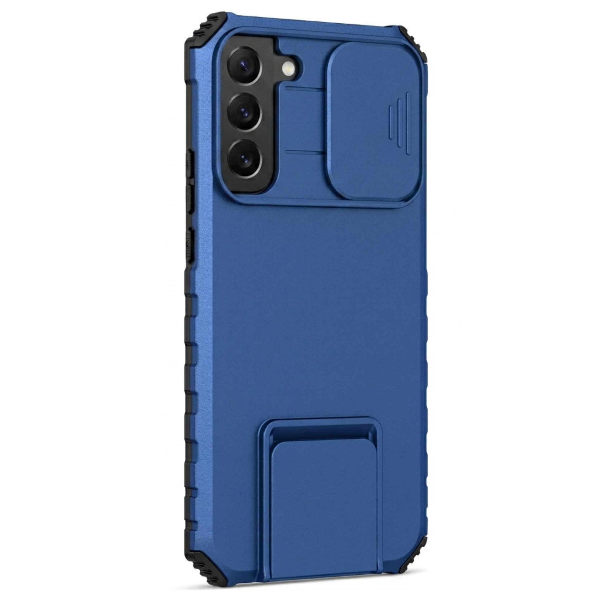 Husa Defender cu Stand pentru Samsung Galaxy S22 Plus, Albastru, Suport reglabil, Antisoc, Protectie glisanta pentru camera, Flippy