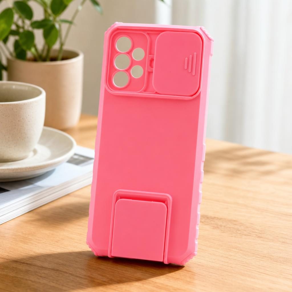 Husa Defender cu Stand pentru Samsung Galaxy A72 4G/ 5G, Roz, Suport reglabil, Antisoc, Protectie glisanta pentru camera, Flippy