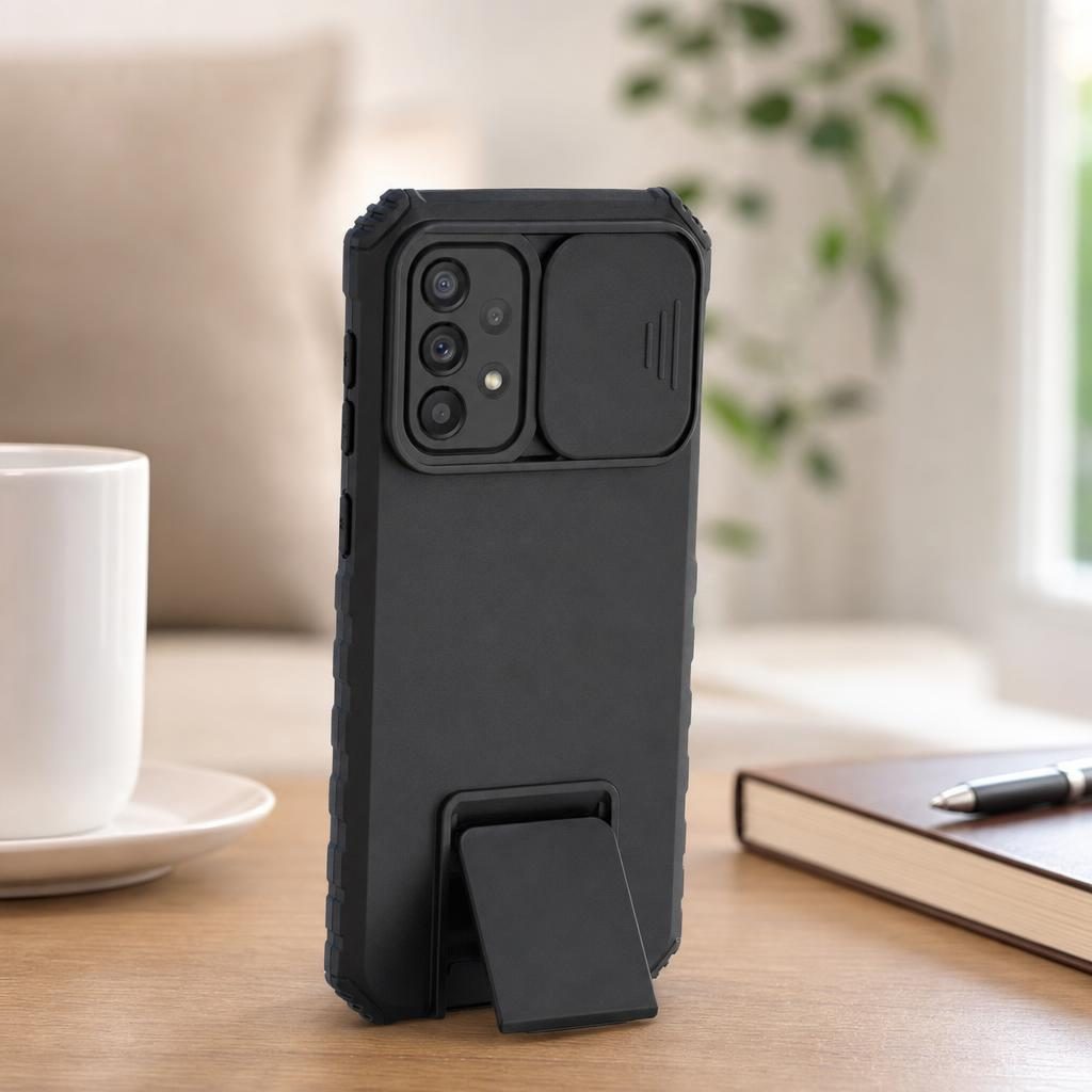 Husa Defender cu Stand pentru Samsung Galaxy A33 5G, Negru, Suport reglabil, Antisoc, Protectie glisanta pentru camera, Flippy