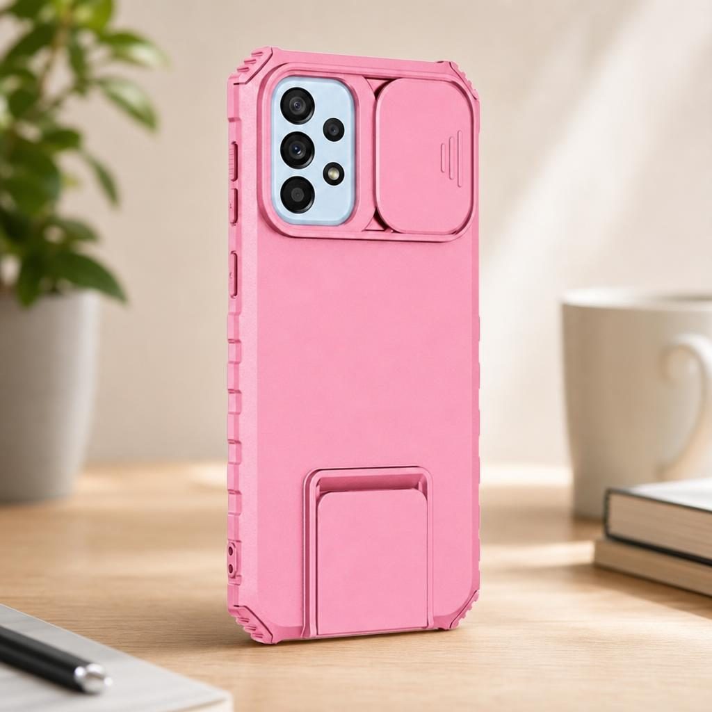Husa Defender cu Stand pentru Samsung Galaxy A33 5G, Roz, Suport reglabil, Antisoc, Protectie glisanta pentru camera, Flippy
