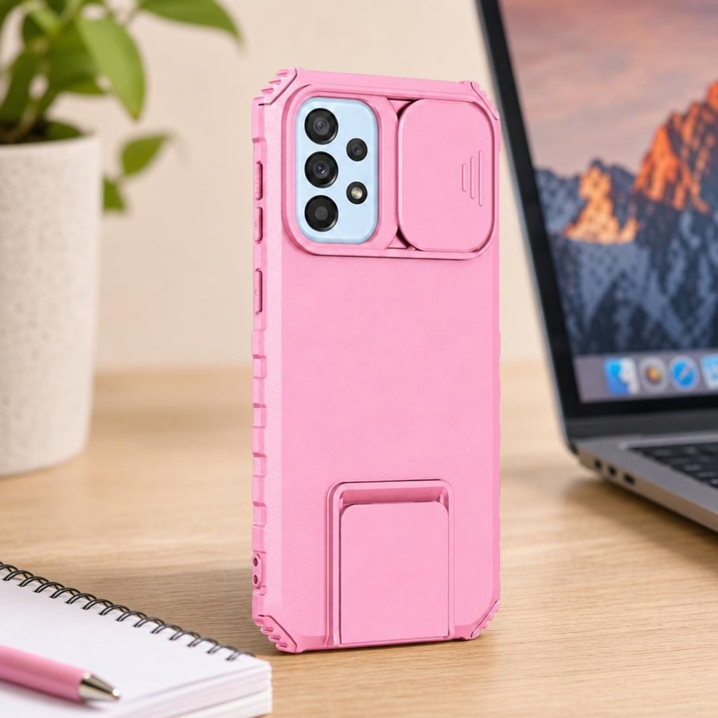 Husa Defender cu Stand pentru Samsung Galaxy A33 5G, Roz, Suport reglabil, Antisoc, Protectie glisanta pentru camera, Flippy