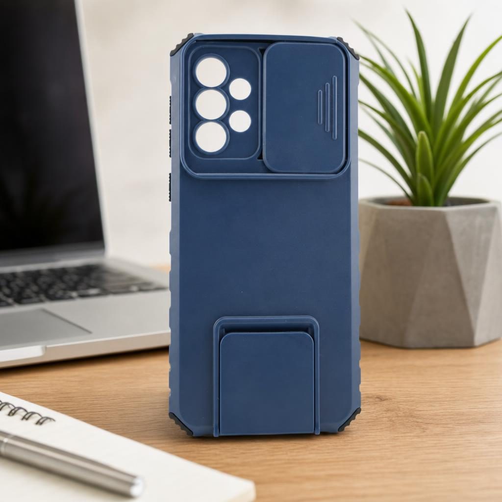 Husa Defender cu Stand pentru Samsung Galaxy A33 5G, Albastru, Suport reglabil, Antisoc, Protectie glisanta pentru camera, Flippy