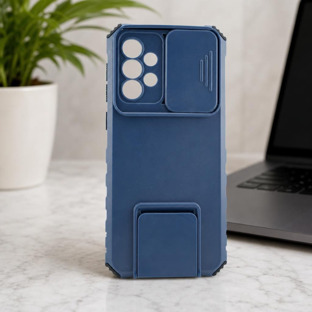 Husa Defender cu Stand pentru Samsung Galaxy A33 5G, Albastru, Suport reglabil, Antisoc, Protectie glisanta pentru camera, Flippy
