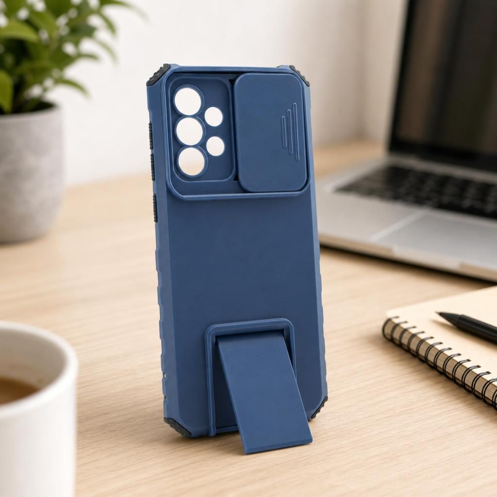 Husa Defender cu Stand pentru Samsung Galaxy A33 5G, Albastru, Suport reglabil, Antisoc, Protectie glisanta pentru camera, Flippy