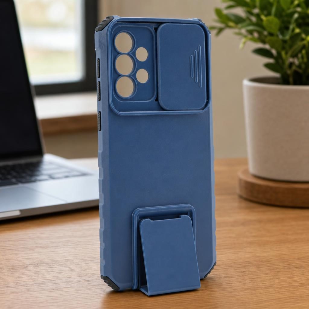 Husa Defender cu Stand pentru Samsung Galaxy A33 5G, Albastru, Suport reglabil, Antisoc, Protectie glisanta pentru camera, Flippy