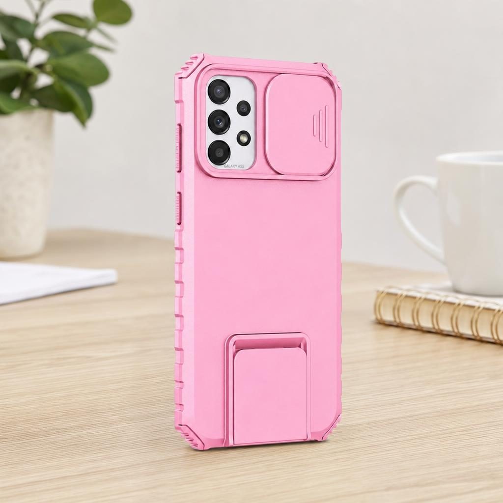 Husa Defender cu Stand pentru Samsung Galaxy A53 5G, Roz, Suport reglabil, Antisoc, Protectie glisanta pentru camera, Flippy