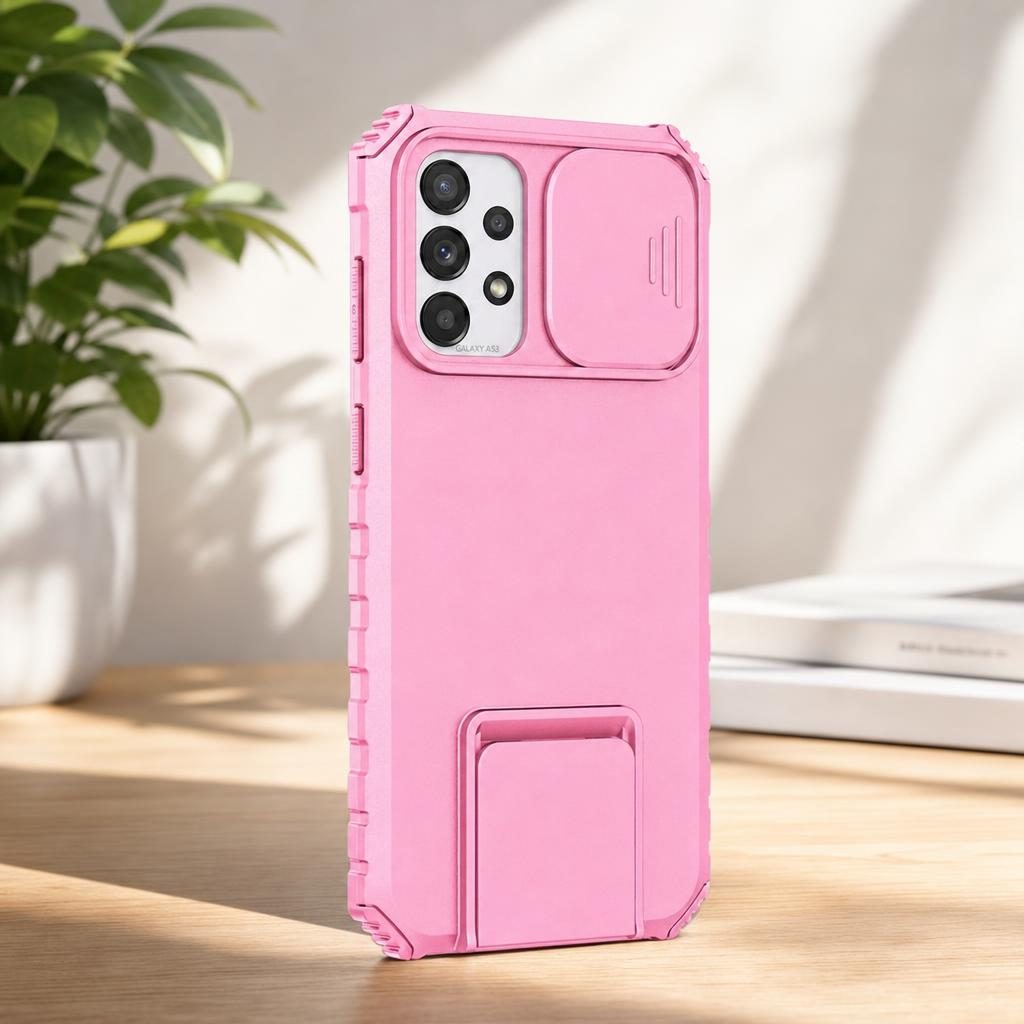 Husa Defender cu Stand pentru Samsung Galaxy A53 5G, Roz, Suport reglabil, Antisoc, Protectie glisanta pentru camera, Flippy
