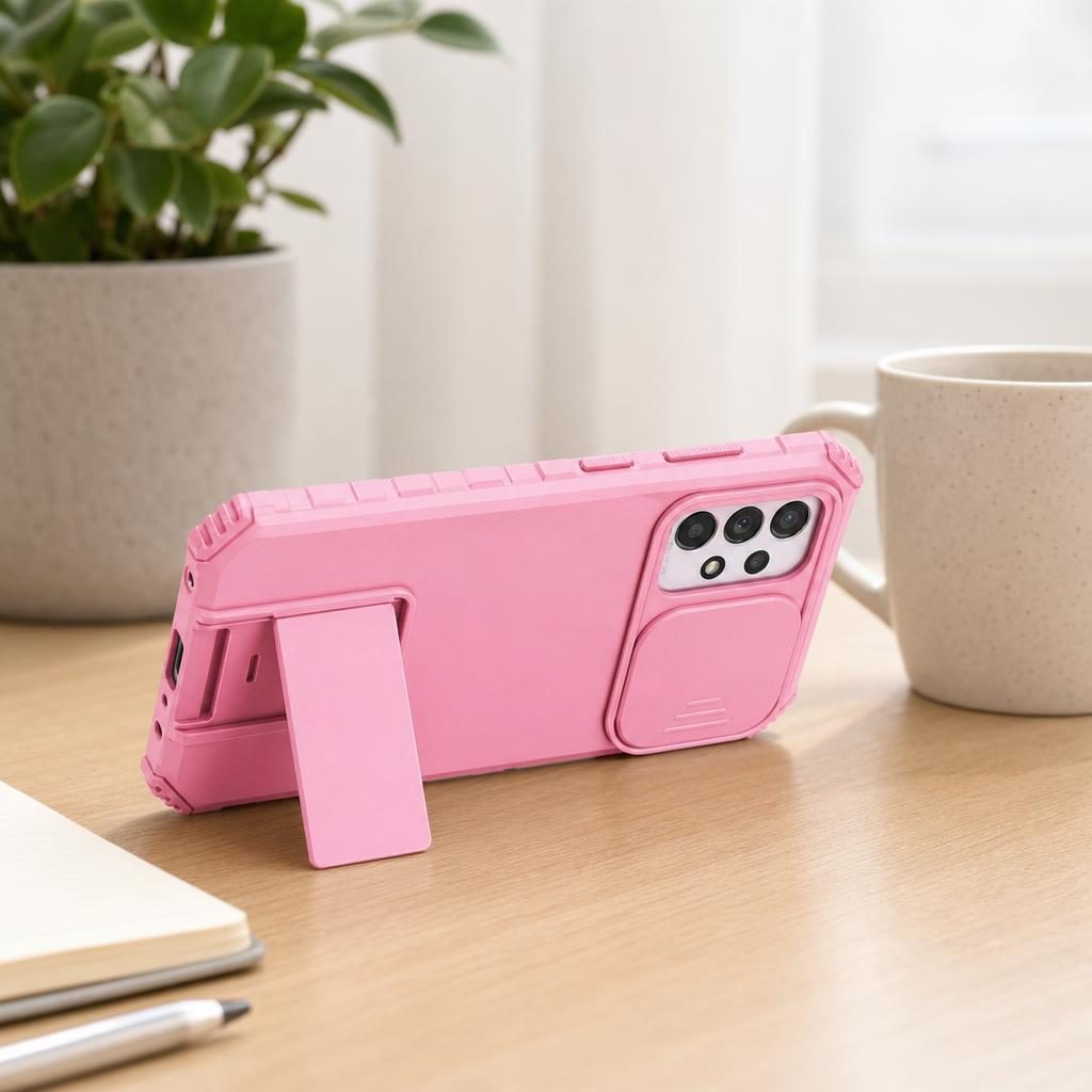 Husa Defender cu Stand pentru Samsung Galaxy A53 5G, Roz, Suport reglabil, Antisoc, Protectie glisanta pentru camera, Flippy