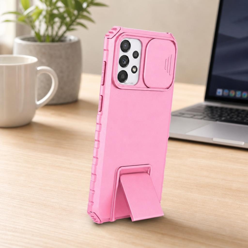 Husa Defender cu Stand pentru Samsung Galaxy A53 5G, Roz, Suport reglabil, Antisoc, Protectie glisanta pentru camera, Flippy