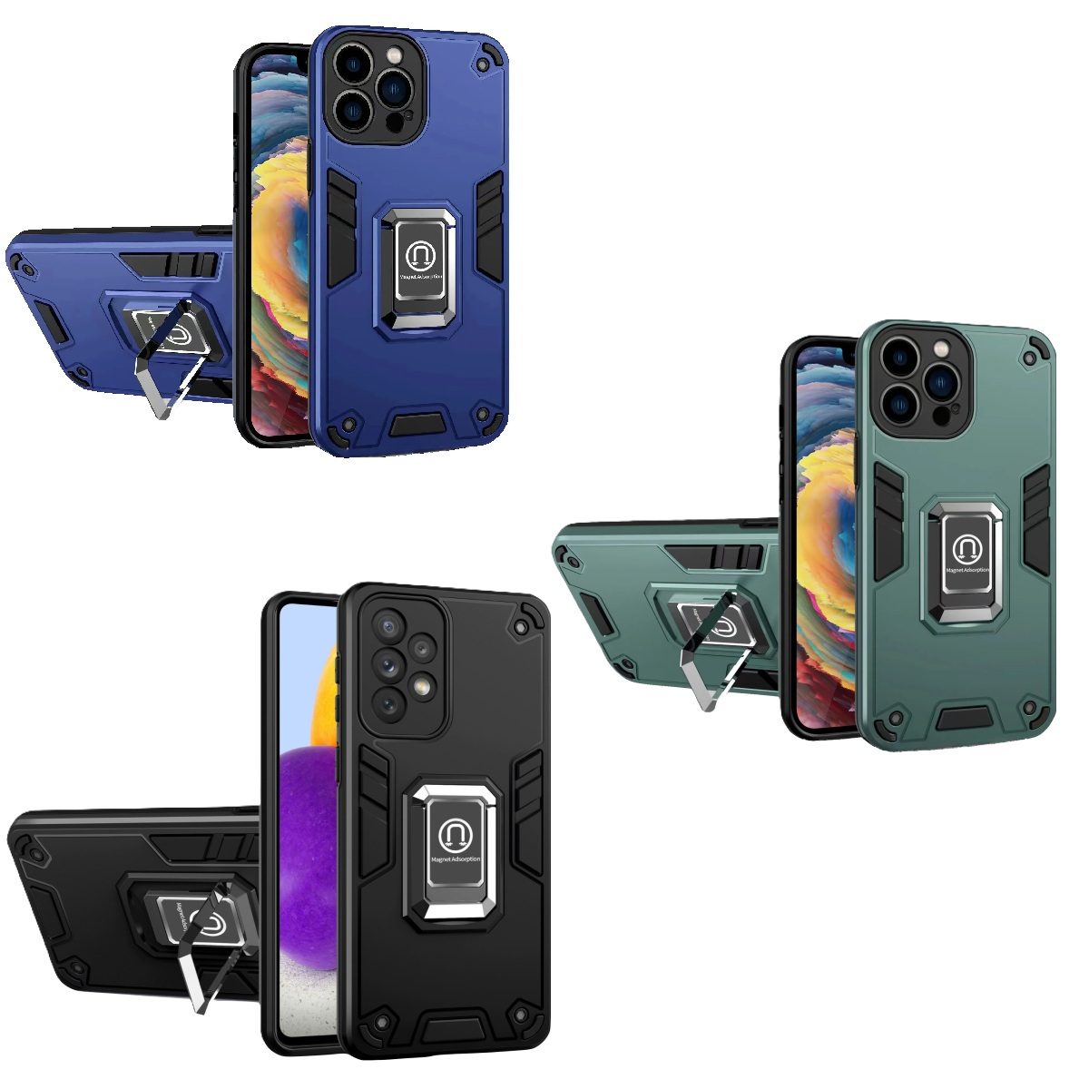 Husa de Protectie Iron Warriors Compatibila cu Apple, TOPinStock, Hybrid Ring Holder Kickstand - Imagine