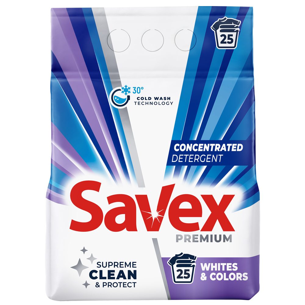 Detergent pentru Rufe Automat, Savex, 2 kg Whites si Colors 25 spalari 1