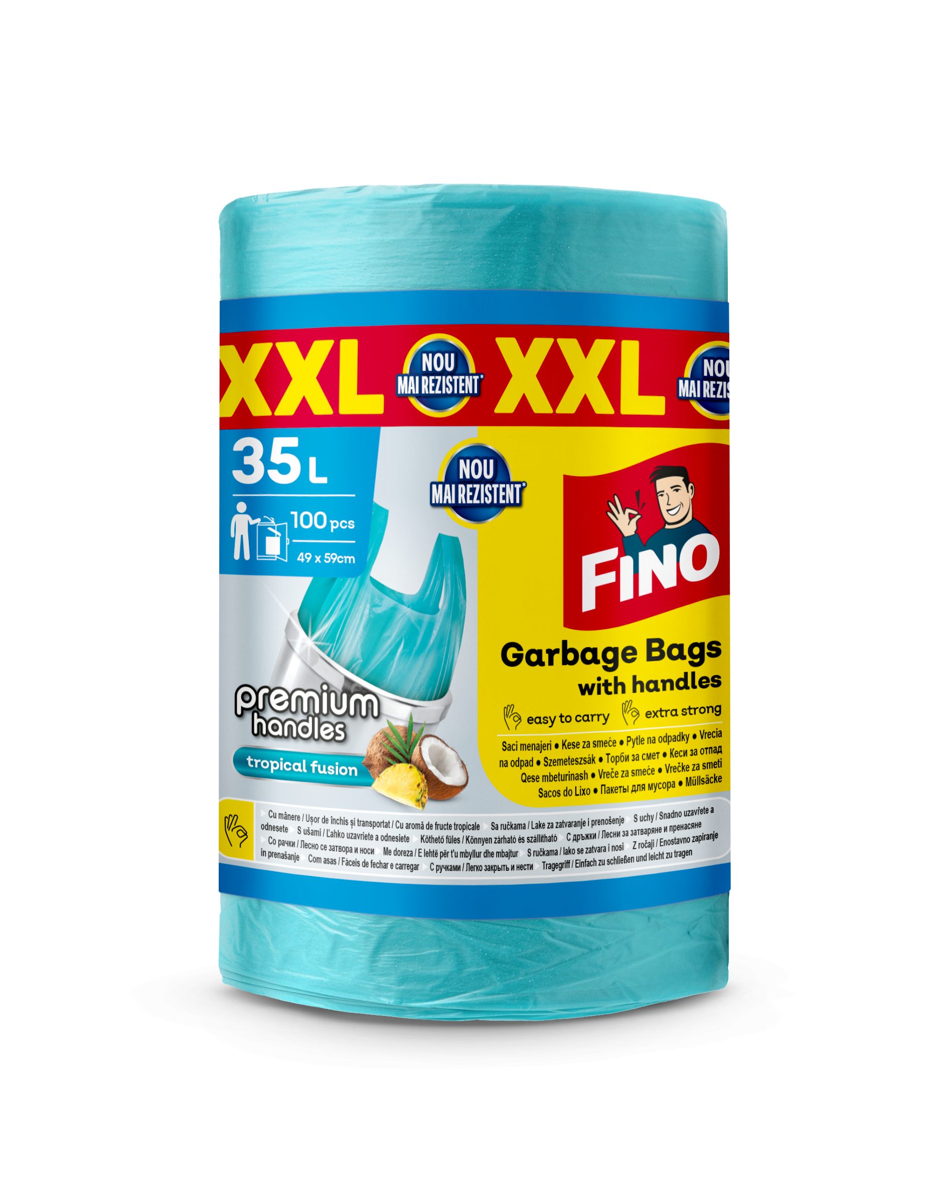 Saci menajeri colorati cu manere Fino, hd, 35l, 100 buc 1
