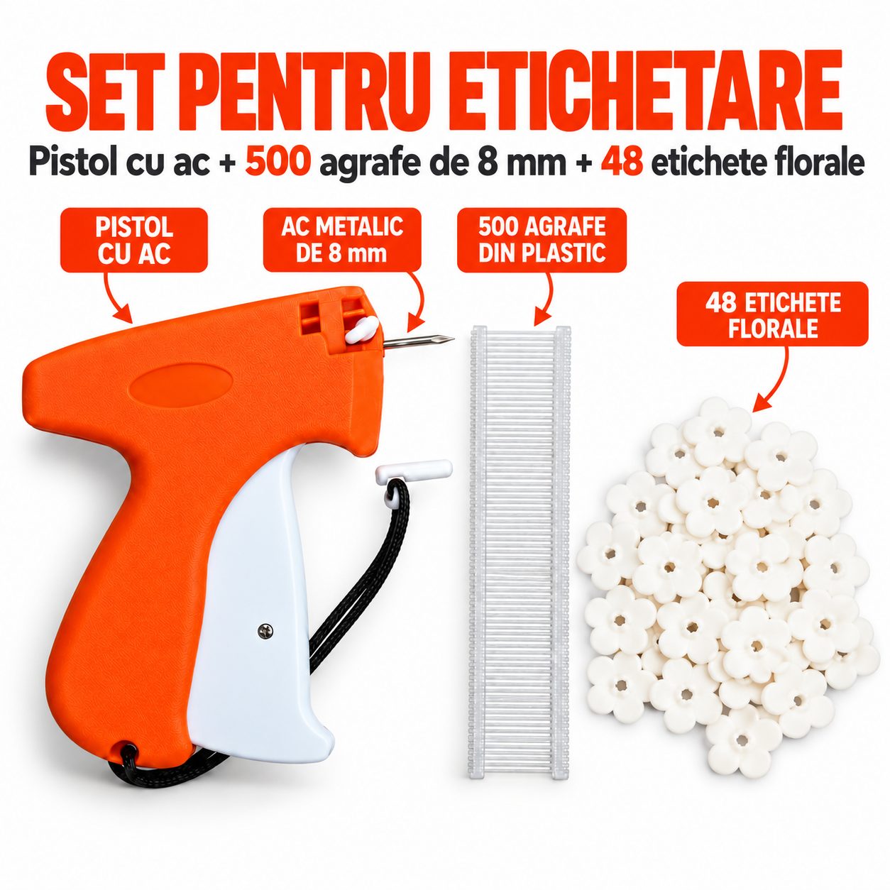 Pistol de etichetat textile Flippy portocaliu cu ac și agrafe