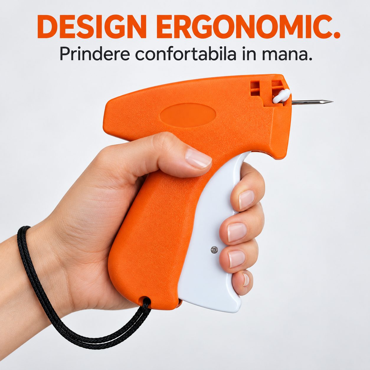 Detaliu pistol de etichetat textile Flippy și agrafe