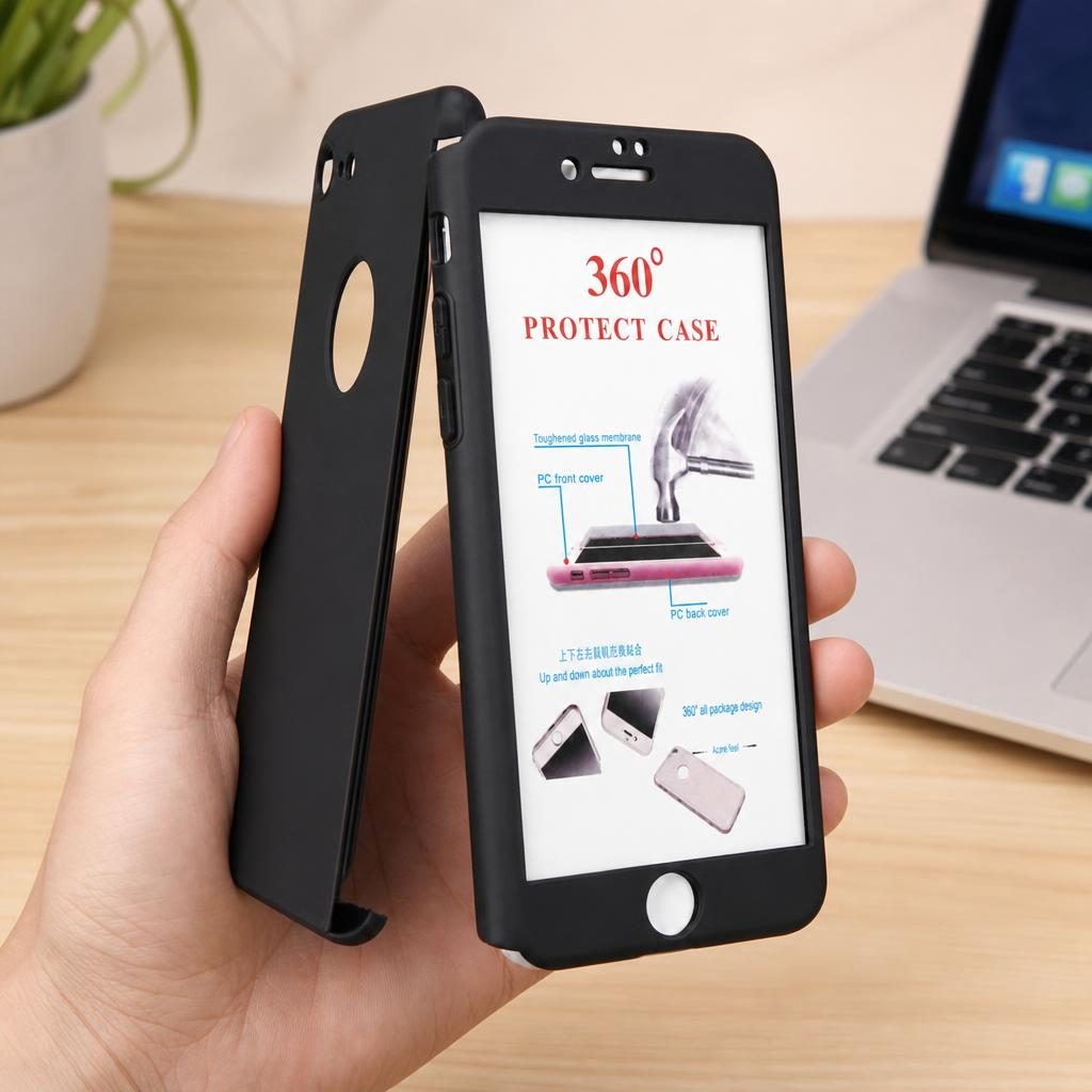 Husa Apple iPhone 7 Full Cover 360 Negru + Folie de protectie