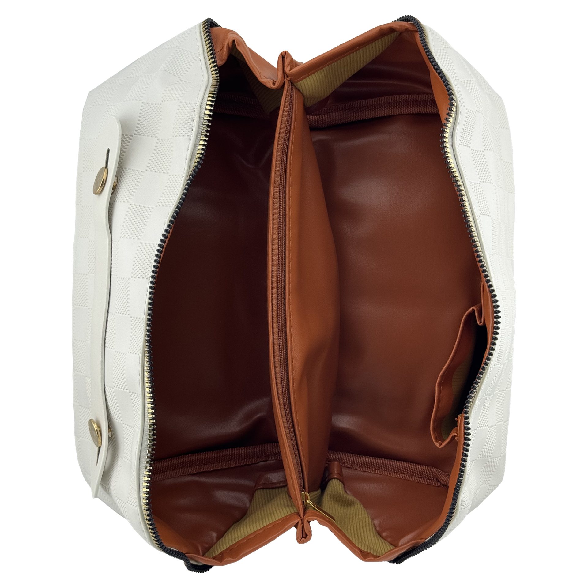 Geanta de Calatorie , Pentru Cosmetice, Portabila, Impermeabila, din Piele Ecologica, Compartimente Multiple, cu Fermoar, 22 x 13 x 12.5 cm, In Carouri, Alb 5
