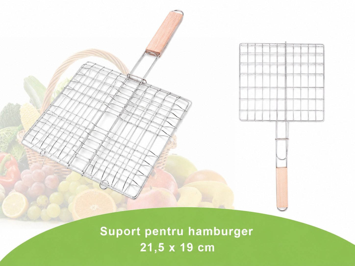 Suport pentru hamburgeri la gratar, , pentru 4 burgeri, din metal, pentru BBQ, 21.5x19 cm, Argintiu 2