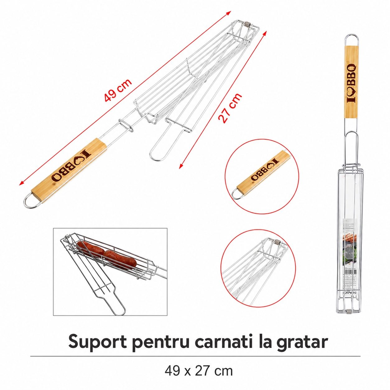 Gratar pentru carnati, Flippy, din metal, pentru BBQ, Argintiu