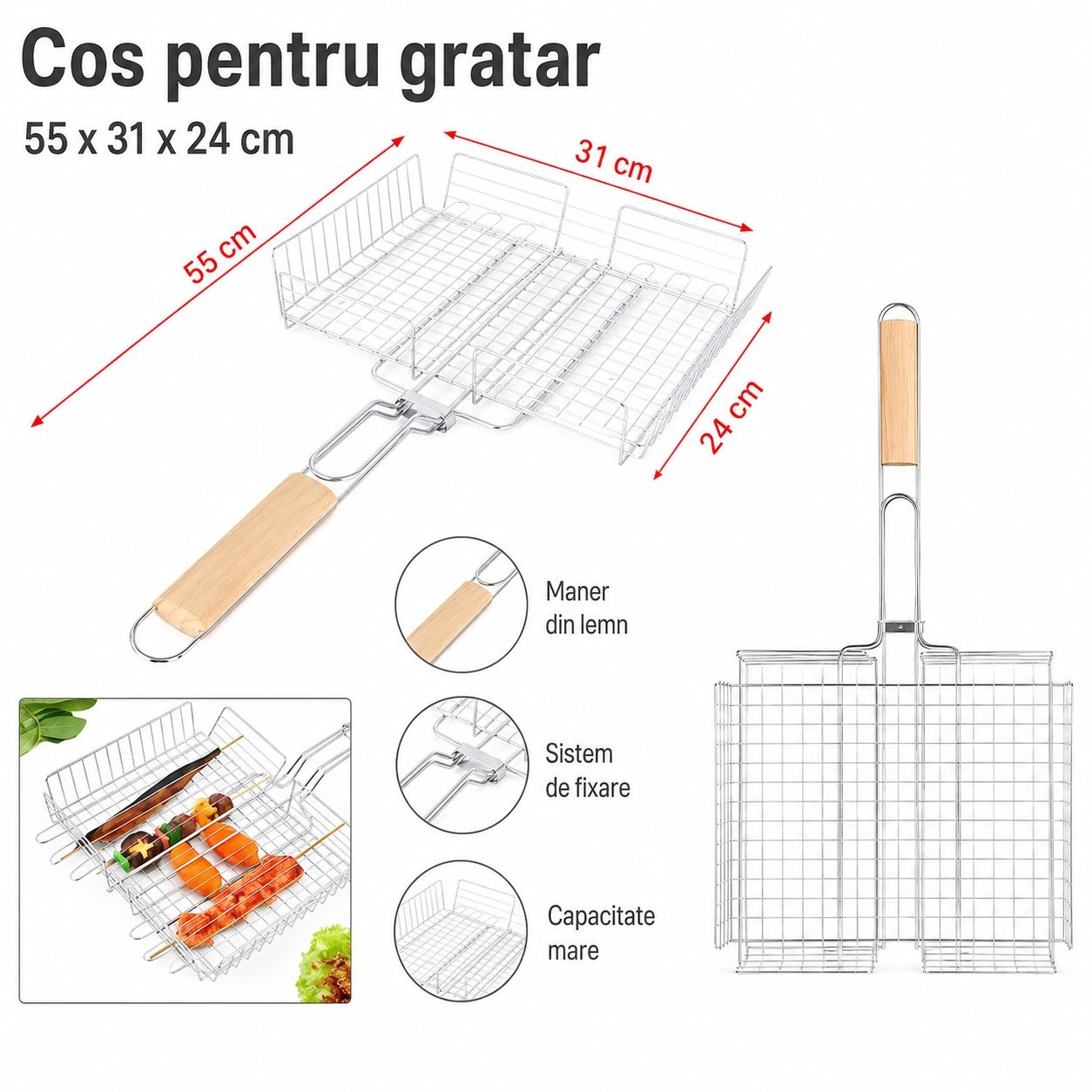 Gratar metalic BBQ, Flippy, din metal, pentru gatit in aer liber, Argintiu