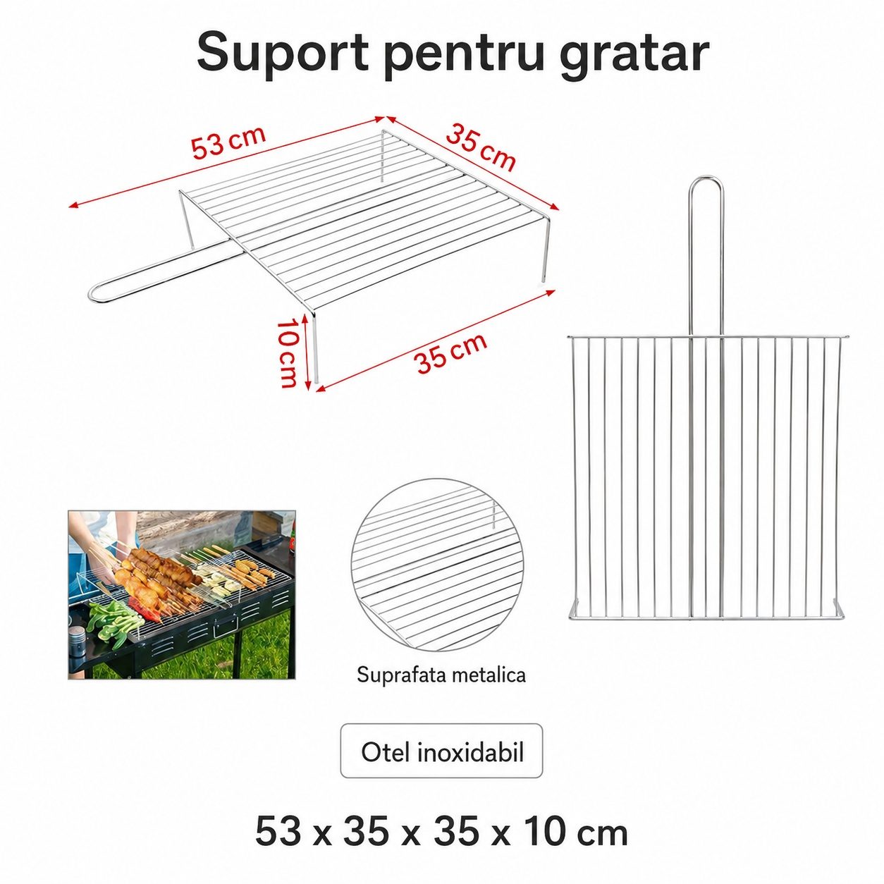 Gratar metalic BBQ, Flippy, cu picioare, din metal, pentru gatit in aer liber, Argintiu