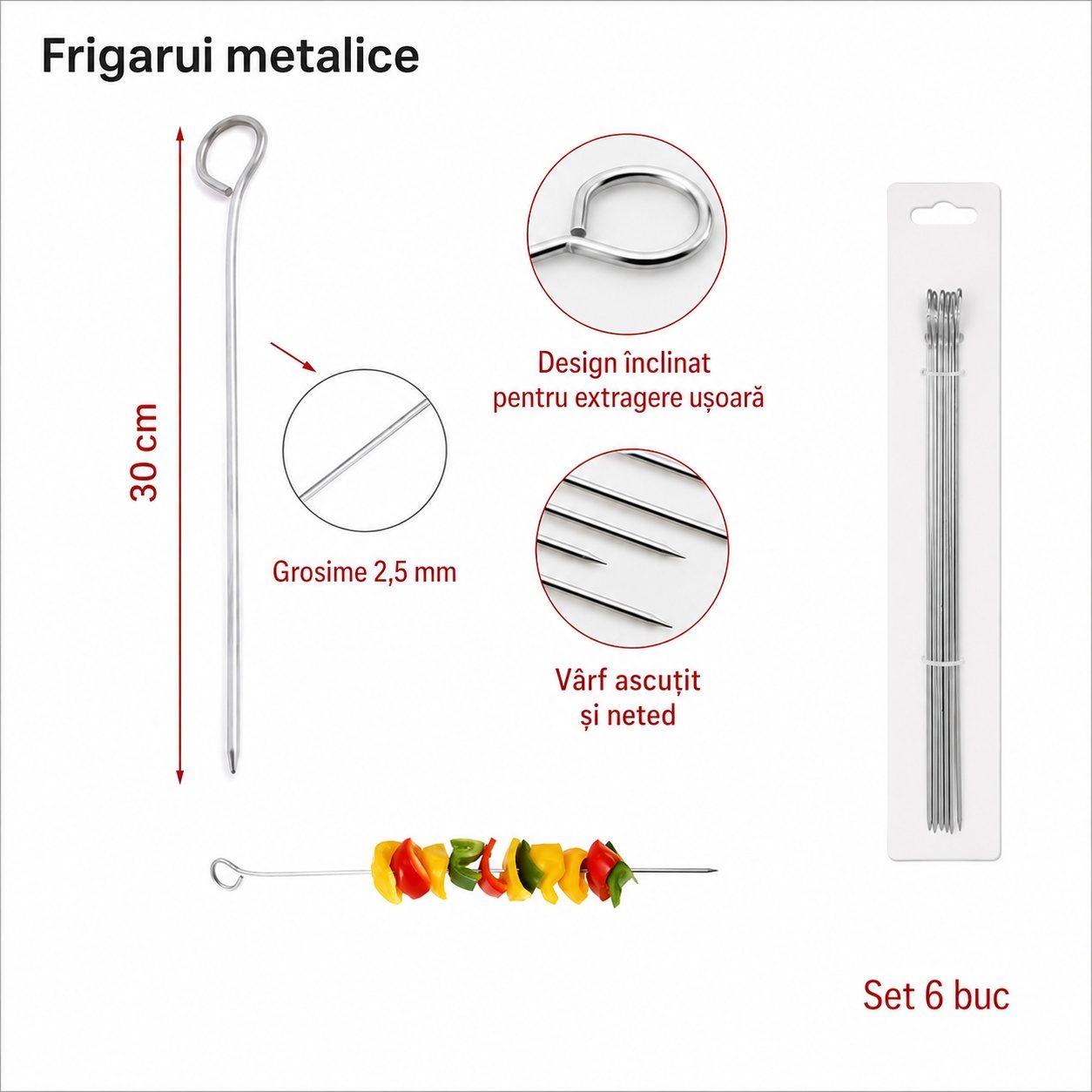 Set 8 Tepuse Pentru Frigarui, , Din Metal, Pentru Gratar si BBQ, 30 cm 2