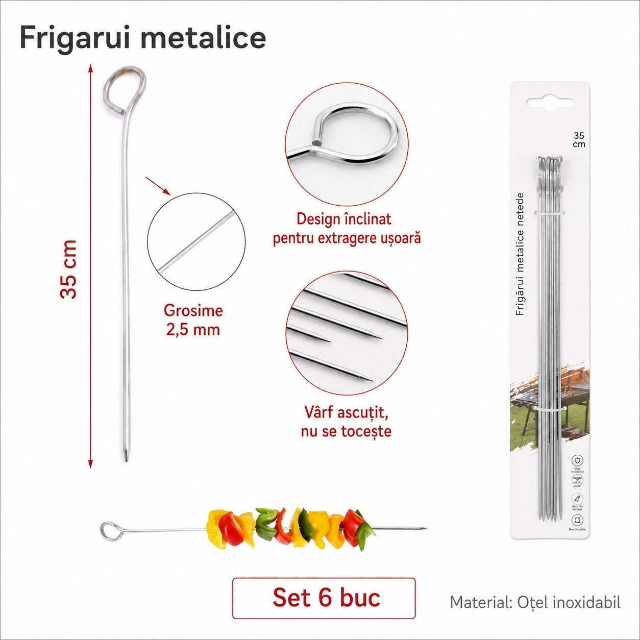 Set 8 Tepuse Pentru Frigarui, , Din Metal, Pentru Gratar si BBQ, 35 cm 2