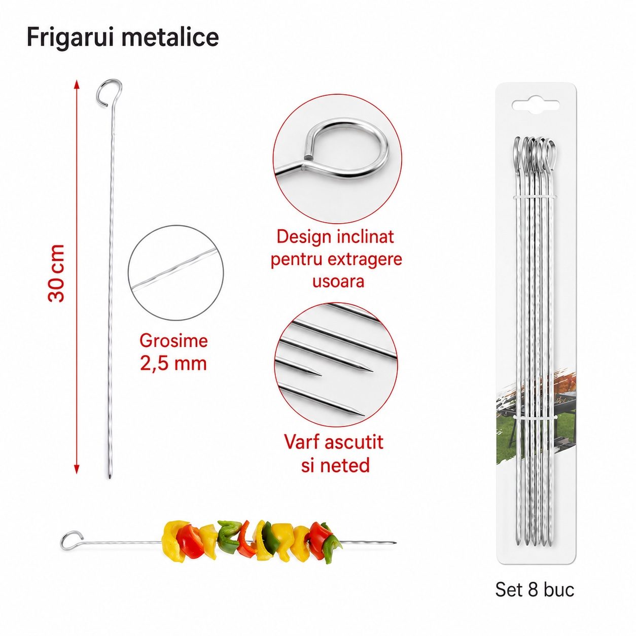 Tepuse pentru frigarui, Flippy, rasucite, din metal, Set 6 bucati, pentru gratar si BBQ, 30 cm