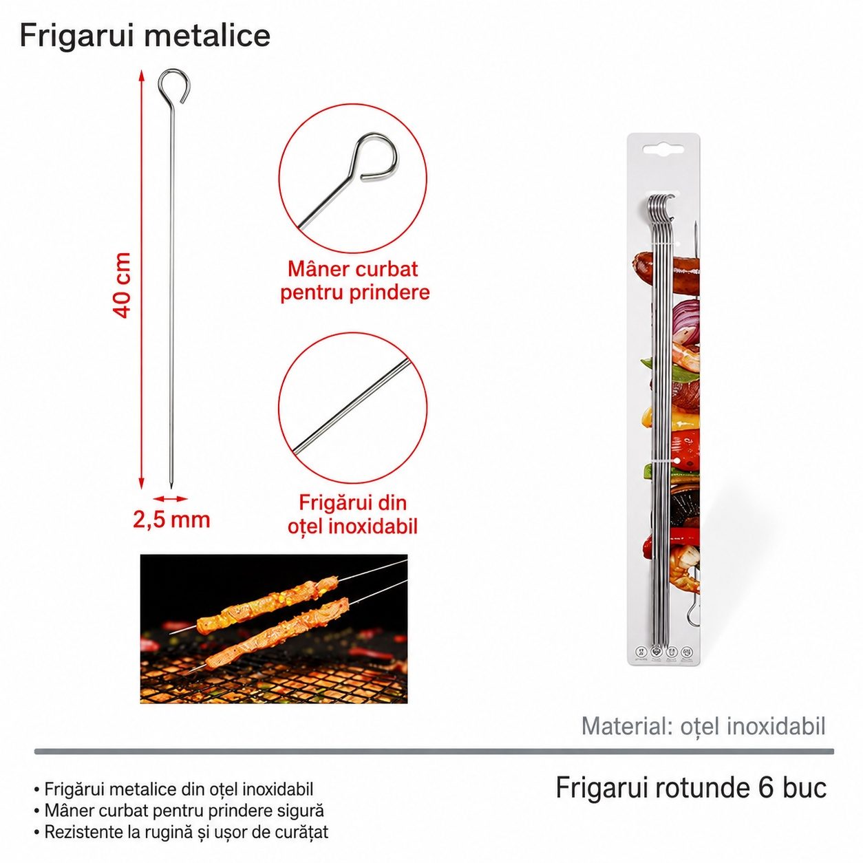 Tepuse pentru frigarui, Flippy, rotunde, din metal, pentru gratar si BBQ, 40 cm, Argintiu