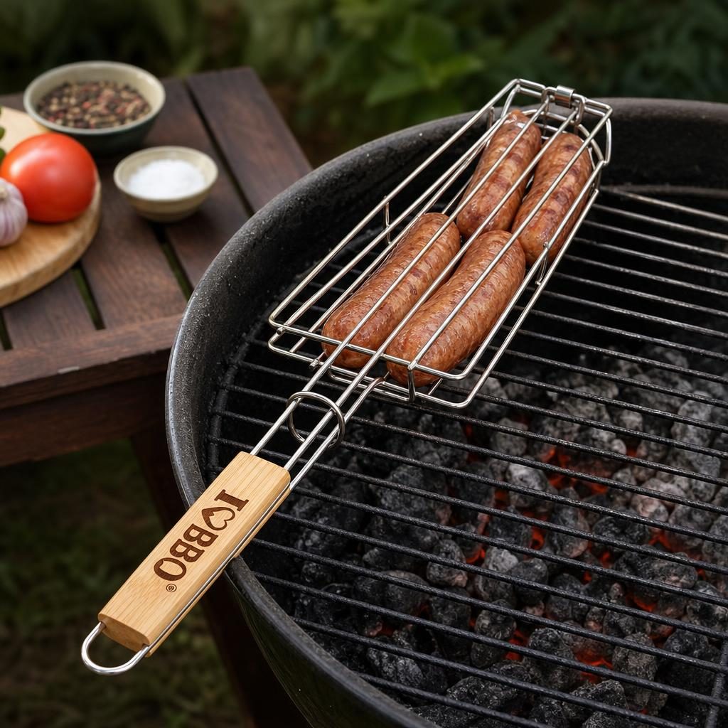 Gratar pentru carnati, Flippy, din metal, pentru BBQ, Argintiu