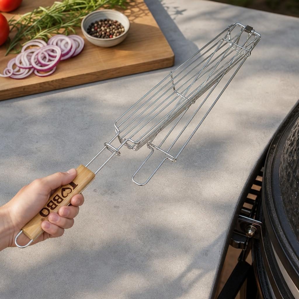 Gratar pentru carnati, Flippy, din metal, pentru BBQ, Argintiu