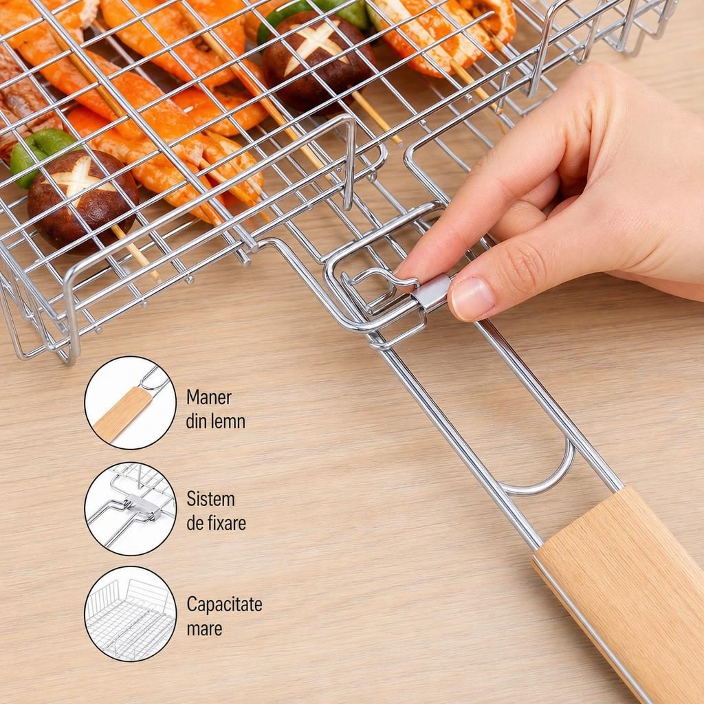Gratar metalic BBQ, Flippy, din metal, pentru gatit in aer liber, Argintiu