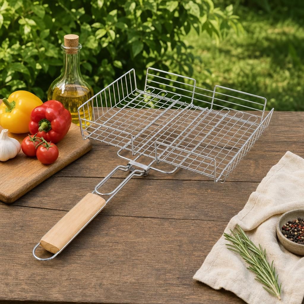Gratar metalic BBQ, Flippy, din metal, pentru gatit in aer liber, Argintiu