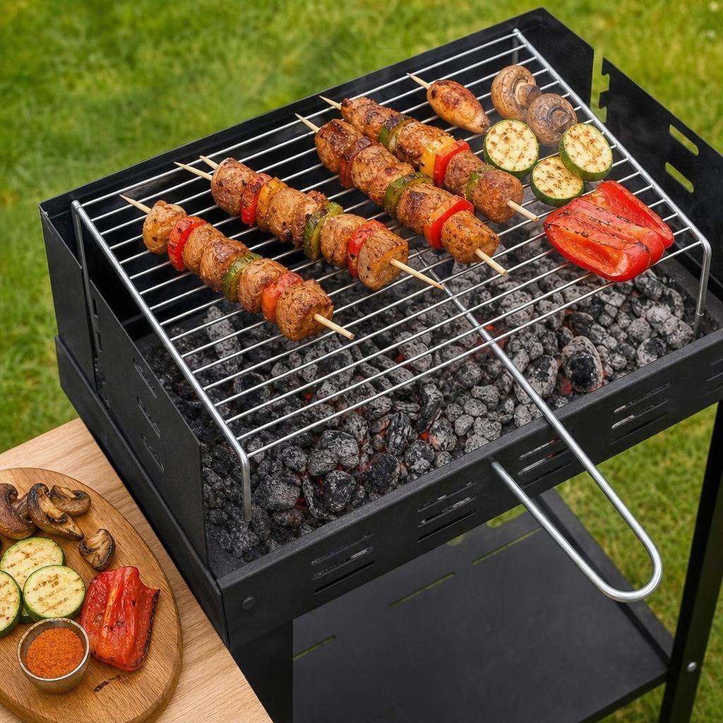 Gratar metalic BBQ, Flippy, cu picioare, din metal, pentru gatit in aer liber, Argintiu