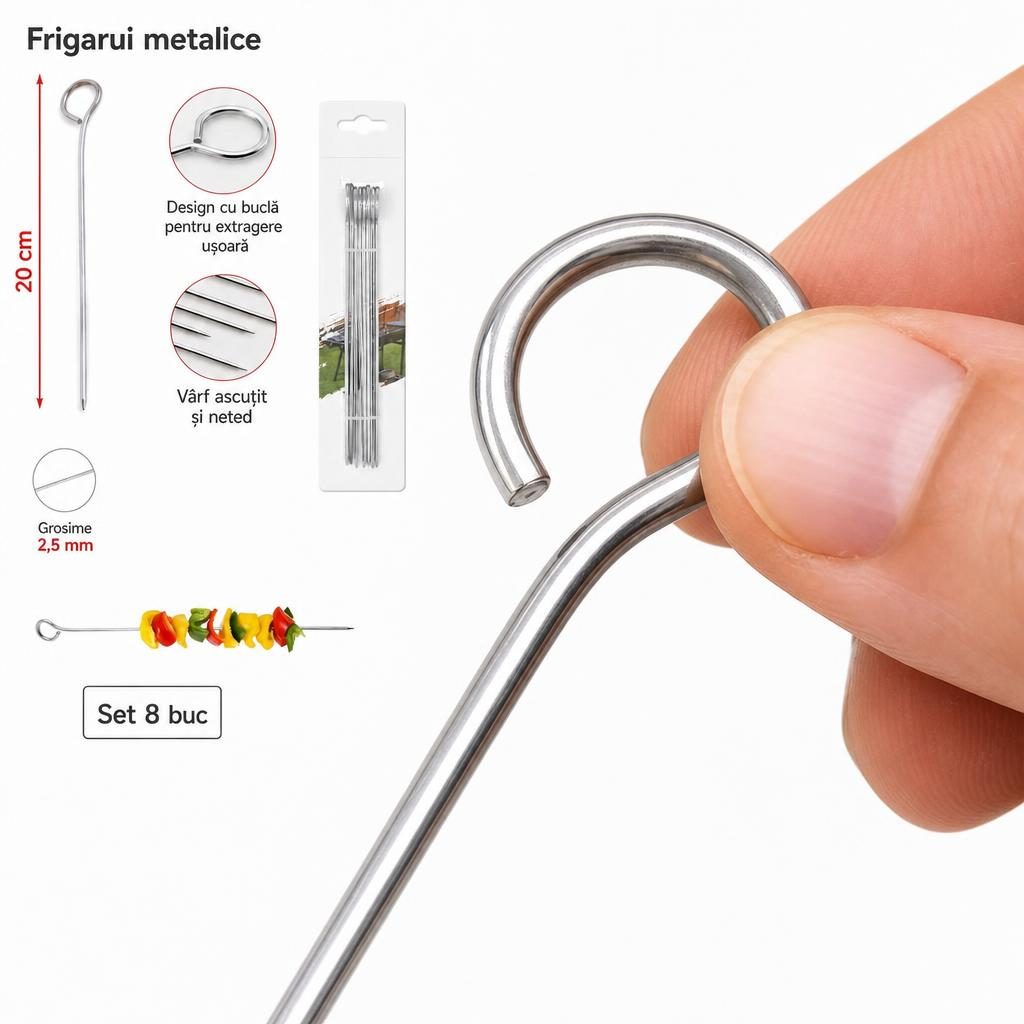 Set 8 Tepuse Pentru Frigarui, , Din Metal, Pentru Gratar si BBQ, 20 cm 5