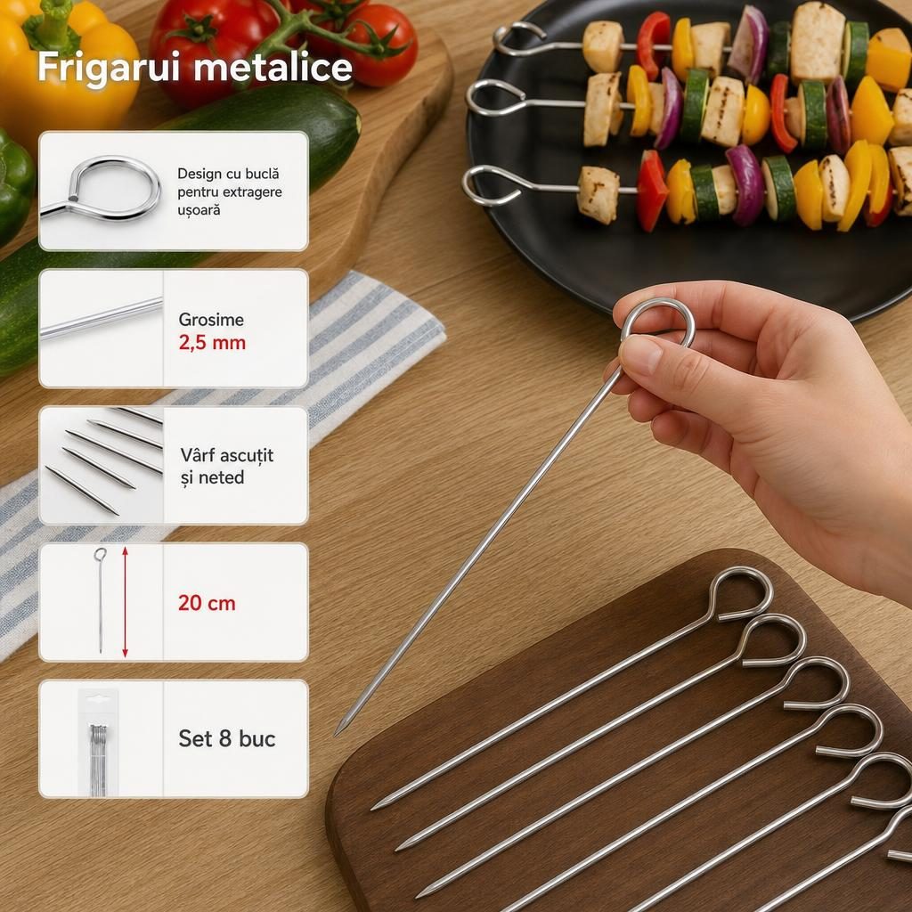 Set 8 Tepuse Pentru Frigarui, , Din Metal, Pentru Gratar si BBQ, 20 cm 3
