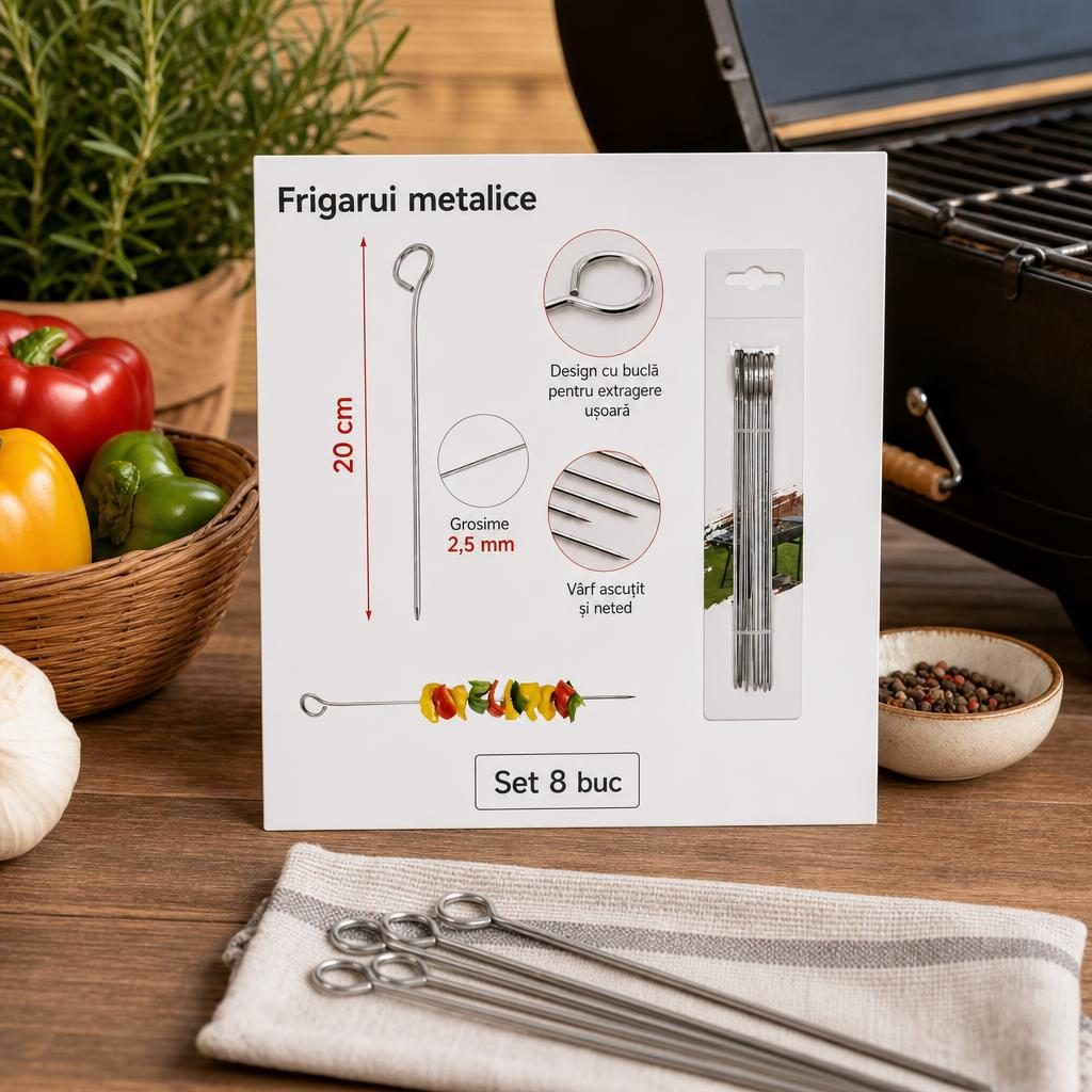 Set 8 Tepuse Pentru Frigarui, , Din Metal, Pentru Gratar si BBQ, 20 cm 4