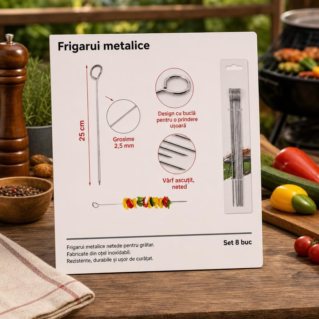 Tepuse pentru frigarui, Flippy, din metal, Set 8 bucati, pentru gratar si BBQ, 25 cm