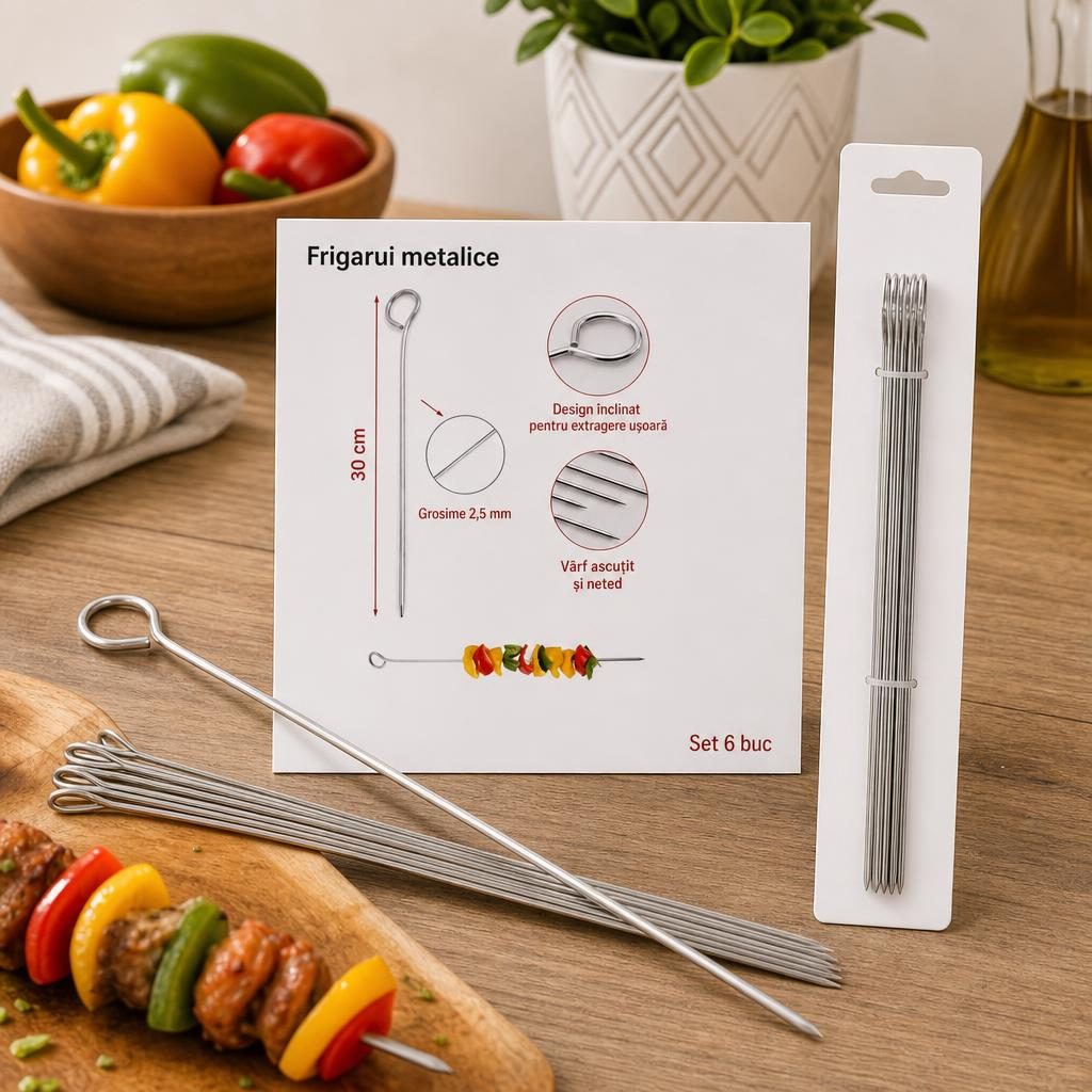 Tepuse pentru frigarui, Flippy, din metal, Set 8 bucati, pentru gratar si BBQ, 30 cm