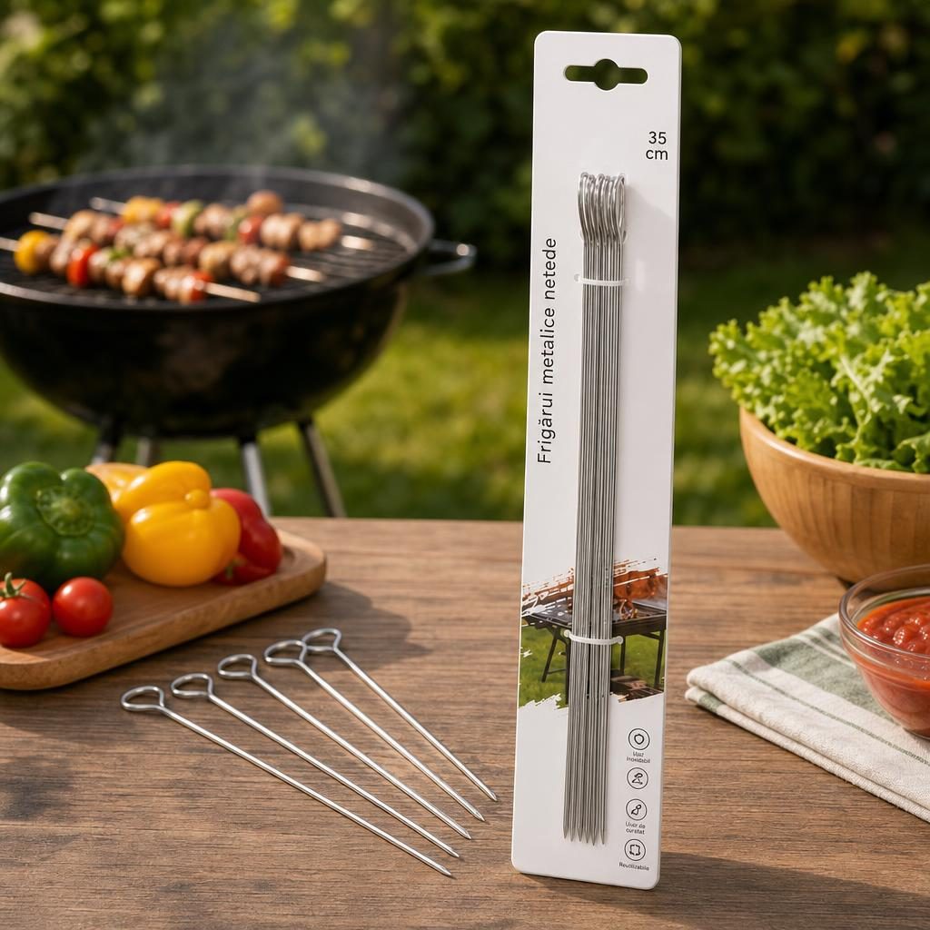 Set 8 Tepuse Pentru Frigarui, , Din Metal, Pentru Gratar si BBQ, 35 cm 5